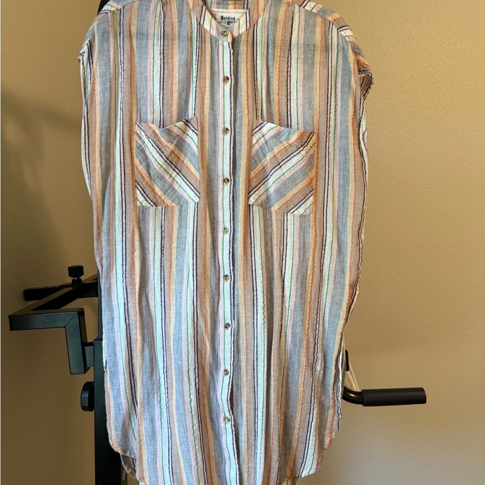 Anthropologie - Holding Horses Striped Sleeveless Button-Up Shirt